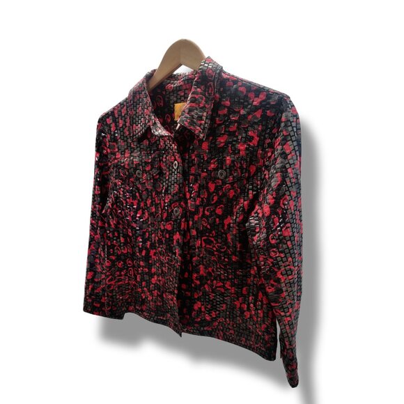 🌿Ruby Rd Clear Sequin Detail Jacket - Vibrant Red & Black - Picture 3 of 12